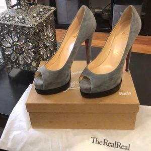 Authentic Christian Louboutin grey suede heels
